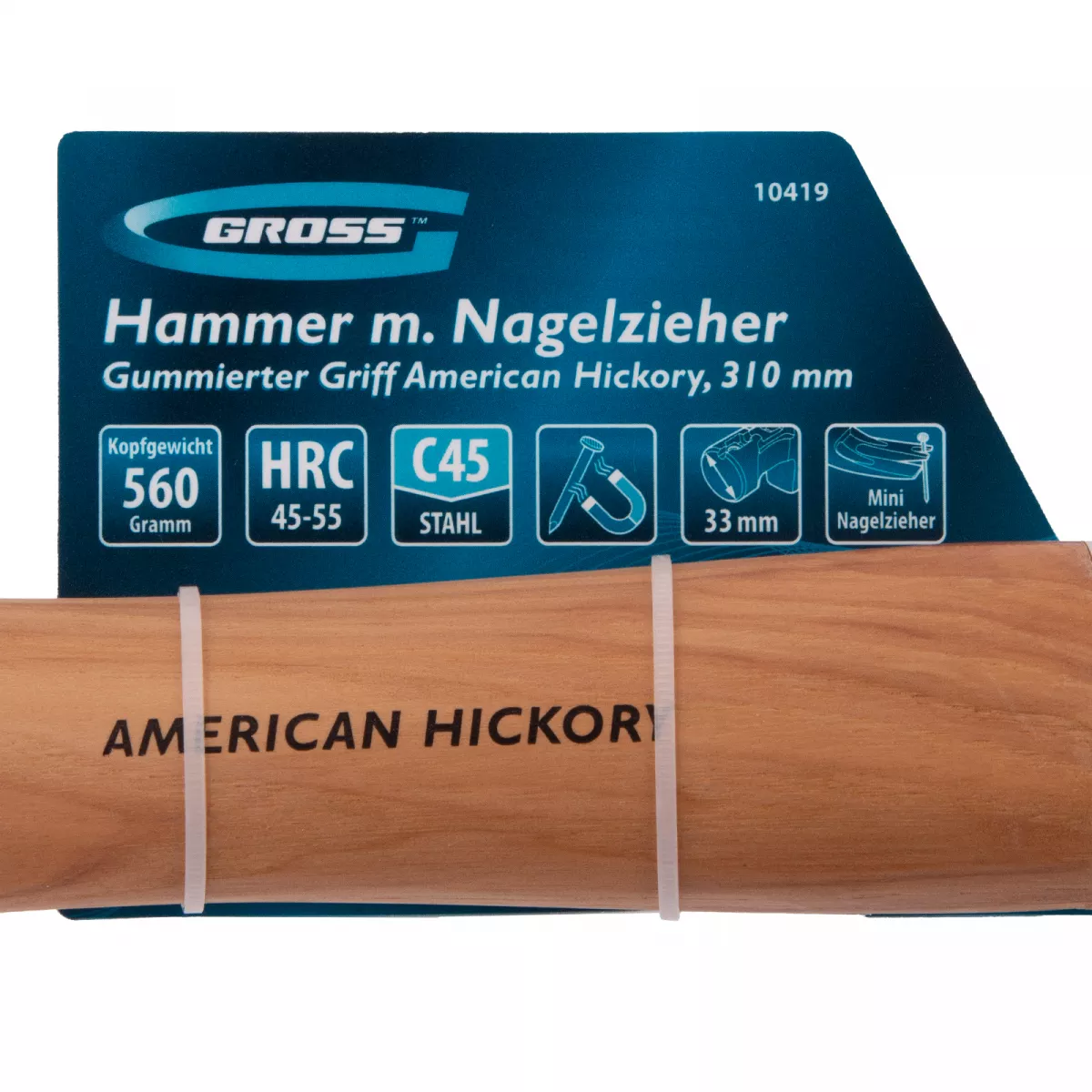 Молоток-гвоздодер,560 г, угол 75, магнит, обрезиненная рукоятка AMERICAN HICKORY // GROSS