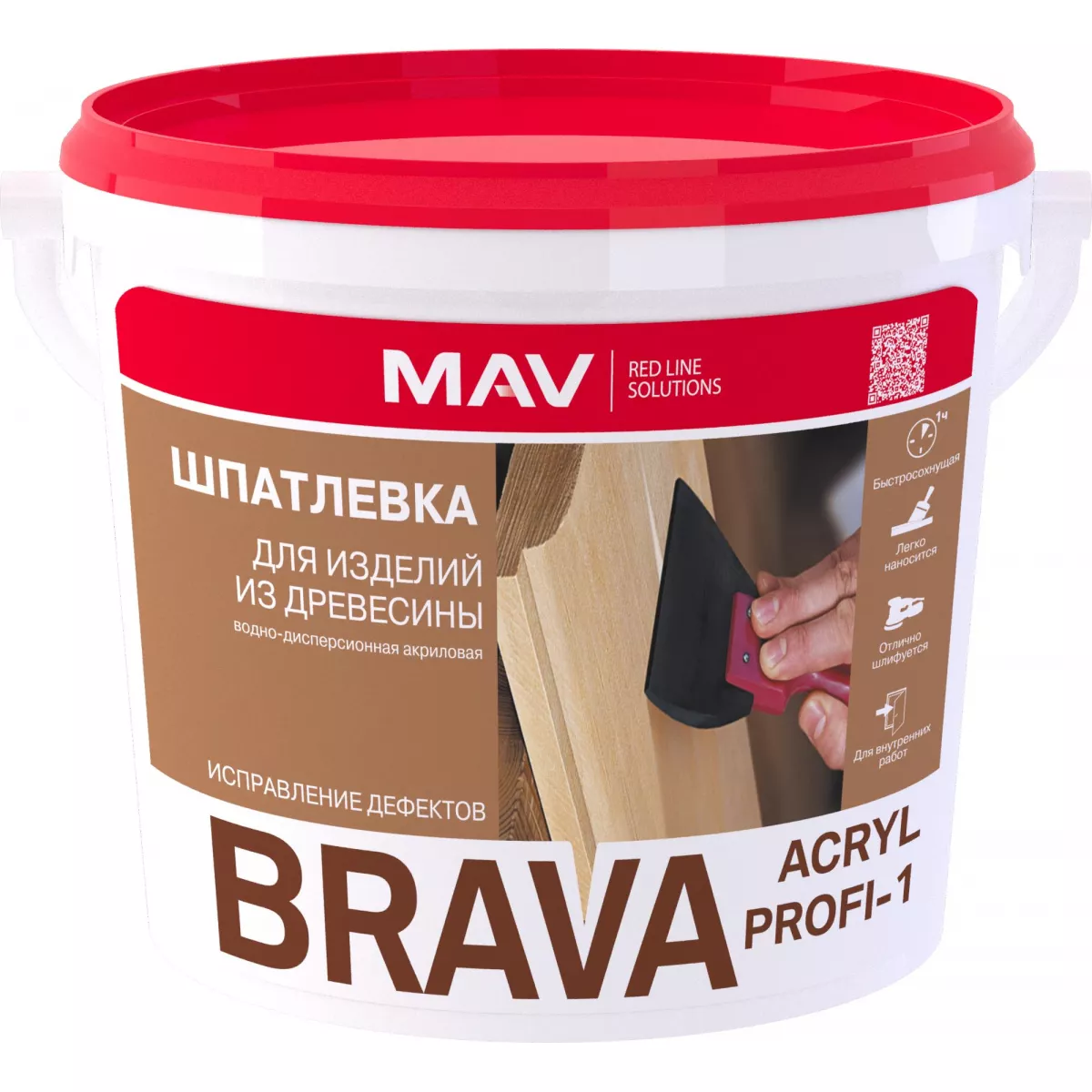 Шпатлевка BRAVA ACRYL PROFI-1 для изделий из древесины сосна 1л (1,3 кг)