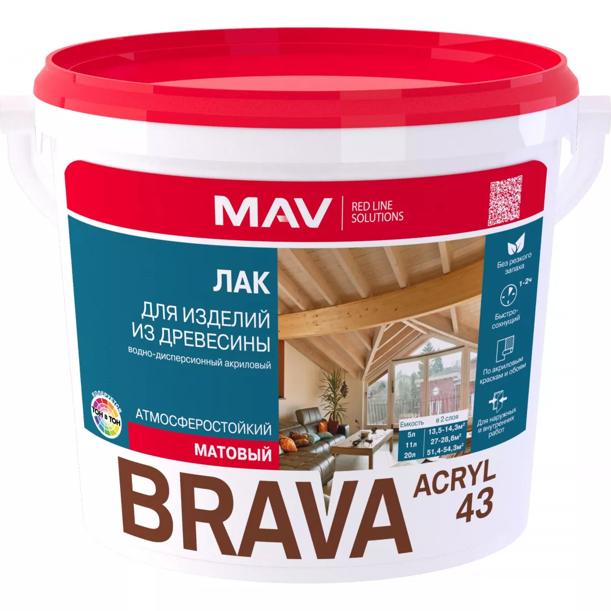 Лак BRAVA ACRYL 43 для изделий из древесины (ВД-АК-1043) п/мат SP 3л (2,7кг)