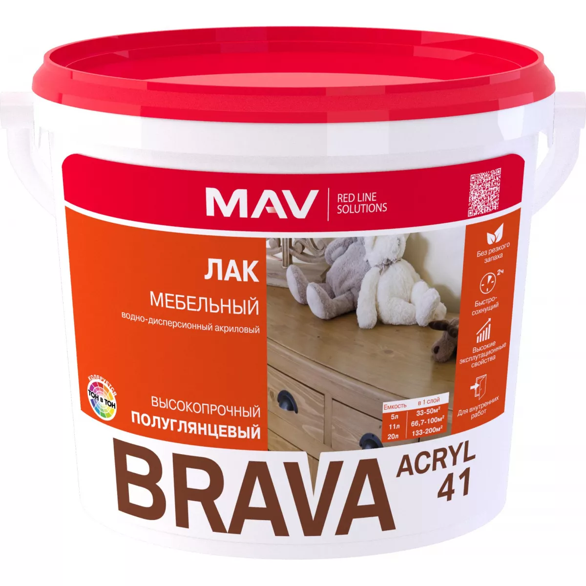 Лак BRAVA ACRYL 41 мебельный (ВД-АК-2041) бесцв п/гл SP 3л (2,7кг)