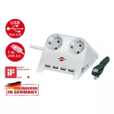 Удлинитель настол. 1.8м (2 роз., 4 USB порта, 3.3кВт, с/з, ПВС) Brennenstuhl бел. Desktop-Power-Plus (белый, провод 3х1,5мм2, сила тока 16А, с/з - с з