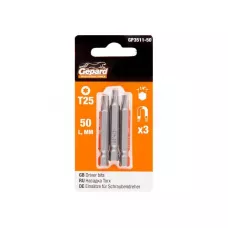 Насадка TORX T25 50мм  3шт GEPARD (GP3511-50) (бита звездочка шестилучевая звезда сталь S2  магнитная)