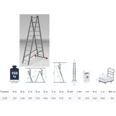 Лестница алюм. 2-х секц. 249/443см 2х10 ступ., 8,6кг PRO STARTUL (ST9946-10)