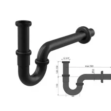 Сифон для умывальника D32, U-форма, цельнометаллический, с накидной гайкой 5/4,черный мат, Alcaplast