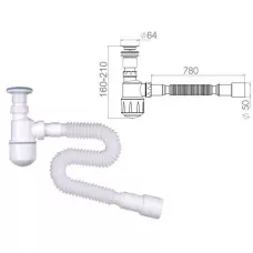 Сифон для биде, выпуск 64мм,  с гибкой трубой 1 1/4