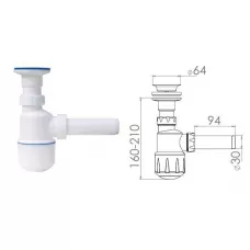 Сифон для умывальника, выпуск 64мм, с отводом 32мм, AV Engineering