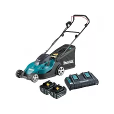 Газонокосилка аккумуляторная MAKITA DLM 431 PT2 (18.0 В, 2 акк., 5.0 А/ч, Li-Ion, шир. 430 мм, выс. 20-75 мм, пластм. корпус, травосборник 40)