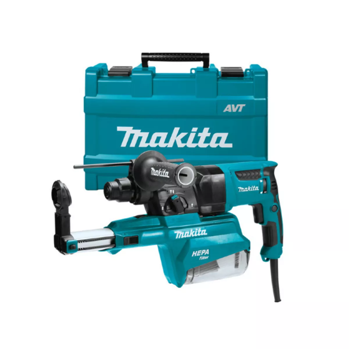 Перфоратор MAKITA HR 2653 в чем. + система пылеудаления (800 Вт, 2.2 Дж, 3 реж., патрон SDS-plus, вес 4.2 кг)