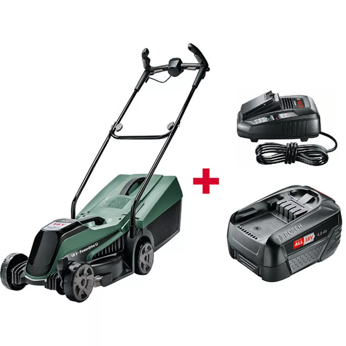 Газонокосилка аккумуляторная BOSCH CityMower 18 (18.0 В, 1 акк., 4.0 А/ч, Li-Ion, шир. 340 мм, выс. 30-60 мм, металлич. корпус, травосборник 6)