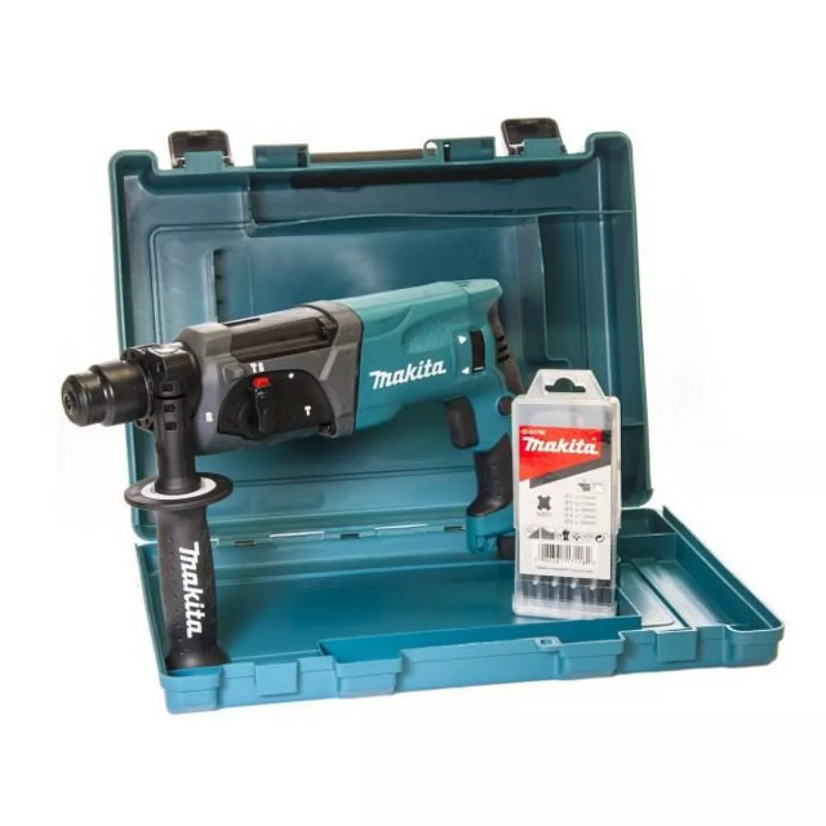 Перфоратор MAKITA HR 2470 X15 в чем. + набор буров (780 Вт, 2.7 Дж, 3 реж., патрон SDS-plus, вес 2.6 кг)