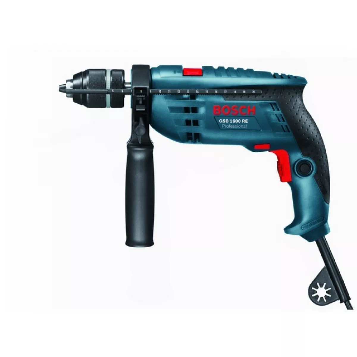 Дрель ударная BOSCH GSB 1600 RE в кор. (710 Вт, патрон БЗП, 1 скор.)