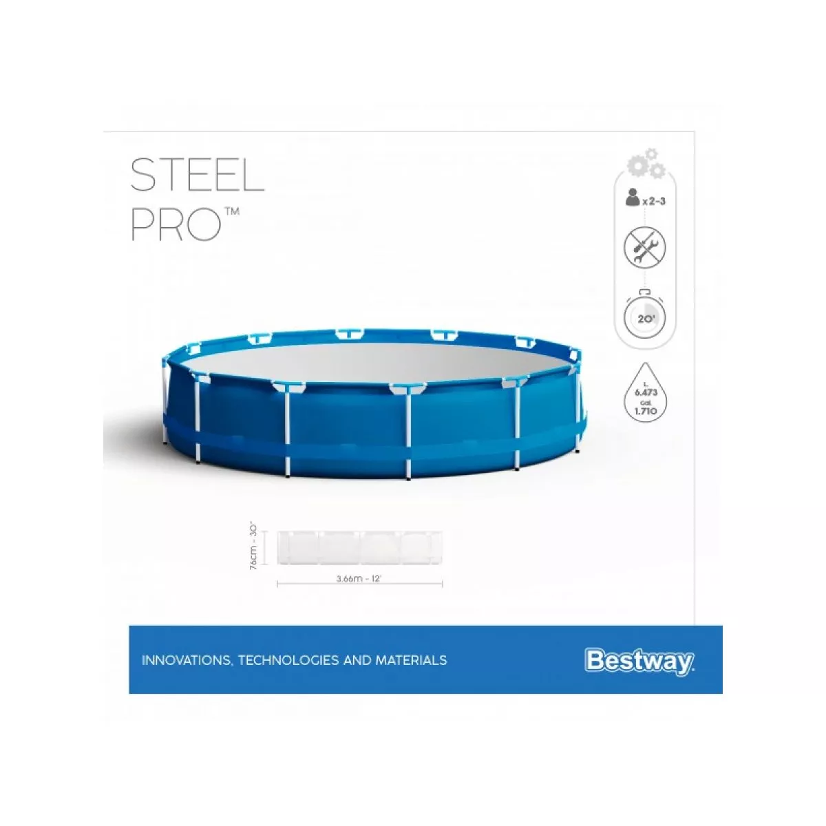 Каркасный бассейн Steel Pro, 366 x 76см, BESTWAY