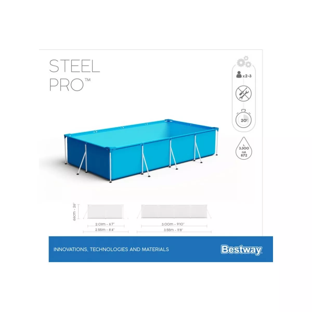 Каркасный бассейн Steel Pro, 300 х 201 х 66 см, BESTWAY