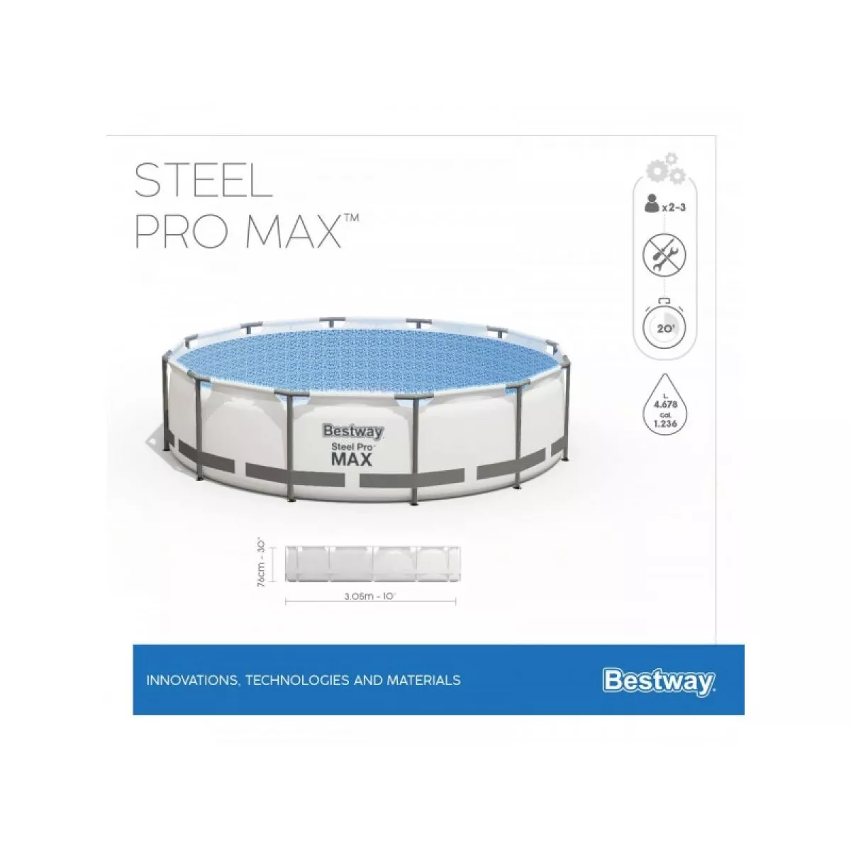 Каркасный бассейн Steel Pro MAX, 305 х 76 см, комплект, BESTWAY