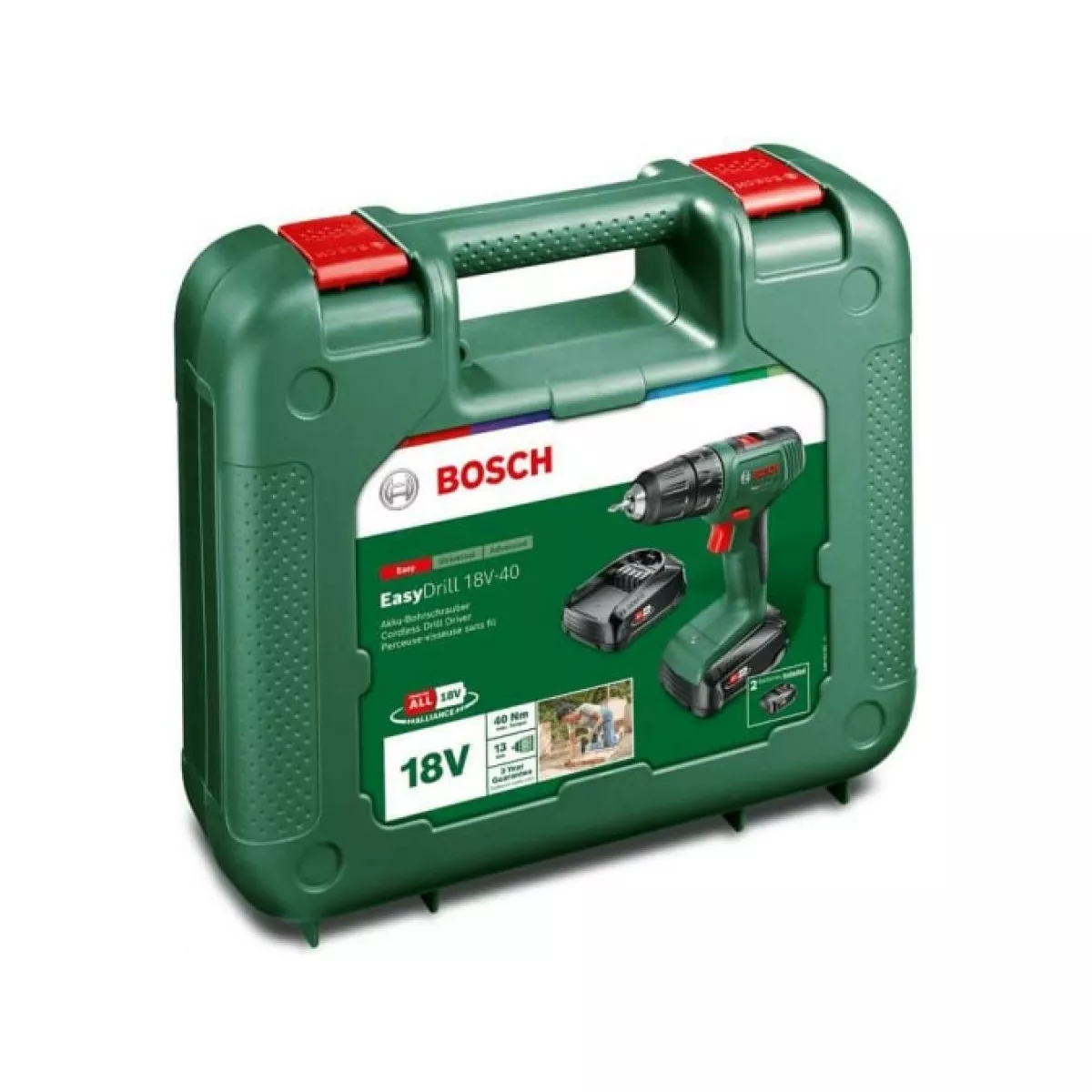 Аккум. дрель-шуруповерт BOSCH EasyDrill 18V-40 в кейсе (18.0 В, 2 акк., 2.0 А/ч Li-Ion, 2 скор., 40 Нм,)