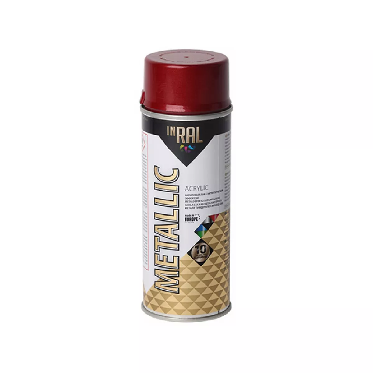 Лак на акриловой основе красный INRAL METALLIC SPRAY 400мл (Цвет красный.)