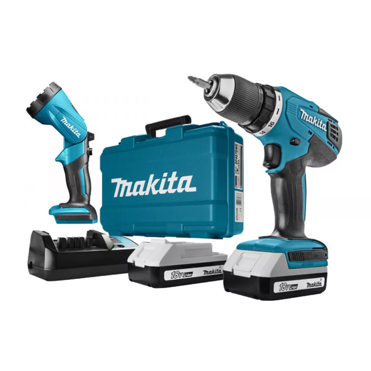 Аккум. дрель-шуруповерт MAKITA DF 457 DWLE в чем. + фонарь (18.0 В, 2 акк., 1.5 А/ч Li-Ion, 2 скор., 42 Нм, шурупы до 10 мм)