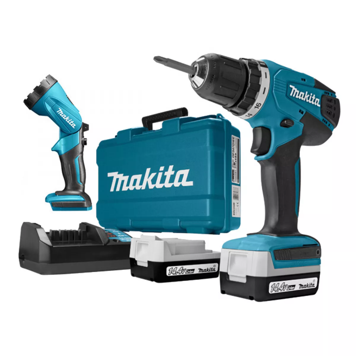 Аккум. дрель-шуруповерт MAKITA DF 347 DWLE в чем. + фонарь (14.4 В, 2 акк., 1.5 А/ч Li-Ion, 2 скор., 30 Нм, шурупы до 8 мм)